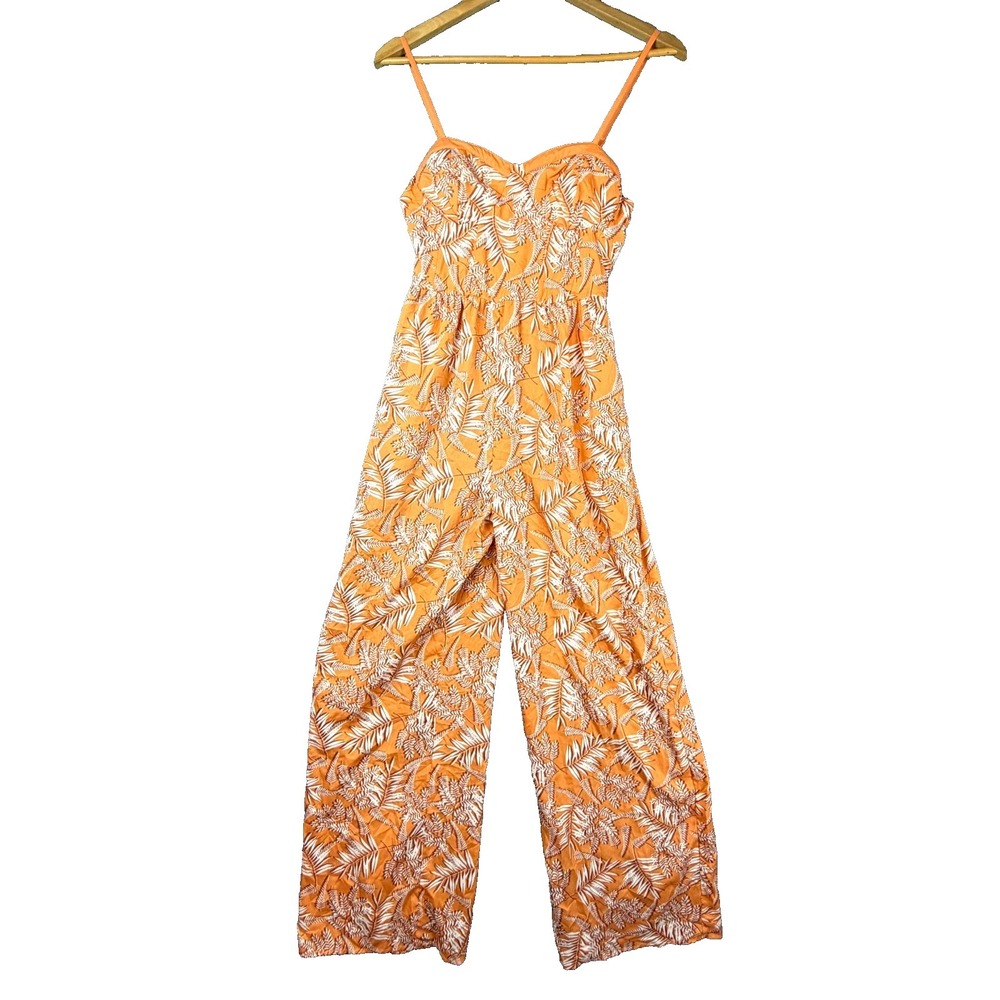 B.O.G. Collective Jumpsuit Womens XS Orange Foliage Print Wide Leg Boho Summer
